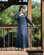 Load image into Gallery viewer, Midnight Glow: Stone-Embellished Satin A-Line Dress 82993