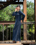 Load image into Gallery viewer, Midnight Glow: Stone-Embellished Satin A-Line Dress 82993
