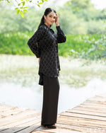 Load image into Gallery viewer, Glamour Edge: Black Stone-Embellished Satin Top &amp; Pant Set 79473/79483