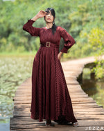 Load image into Gallery viewer, Rich Allure: Burgundy Self-Stripe Satin Y/A Dress 81281