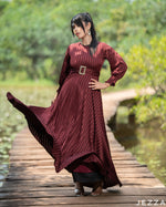 Load image into Gallery viewer, Rich Allure: Burgundy Self-Stripe Satin Y/A Dress 81281