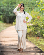 Load image into Gallery viewer, Elegant Shine: Ivory Stone-Embellished Satin Top &amp; Pant Set 79472/79482