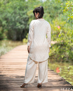 Load image into Gallery viewer, Elegant Shine: Ivory Stone-Embellished Satin Top &amp; Pant Set 79472/79482