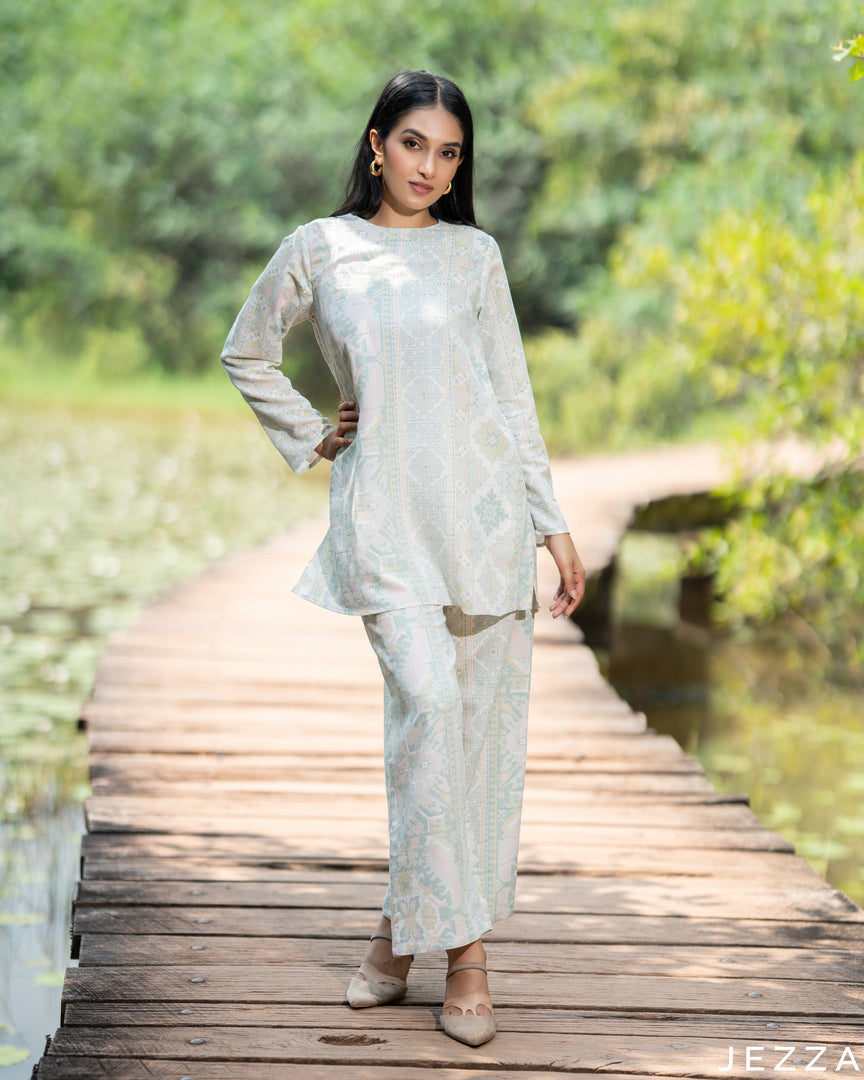Glam Geometry: Stone-Embellished Satin Top & Pant Set 81351/8134