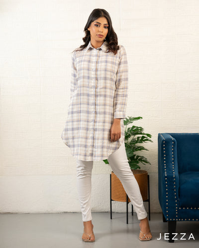 Casual Cotton Long Sleeve Tunic Top – Above Knee Length 70762