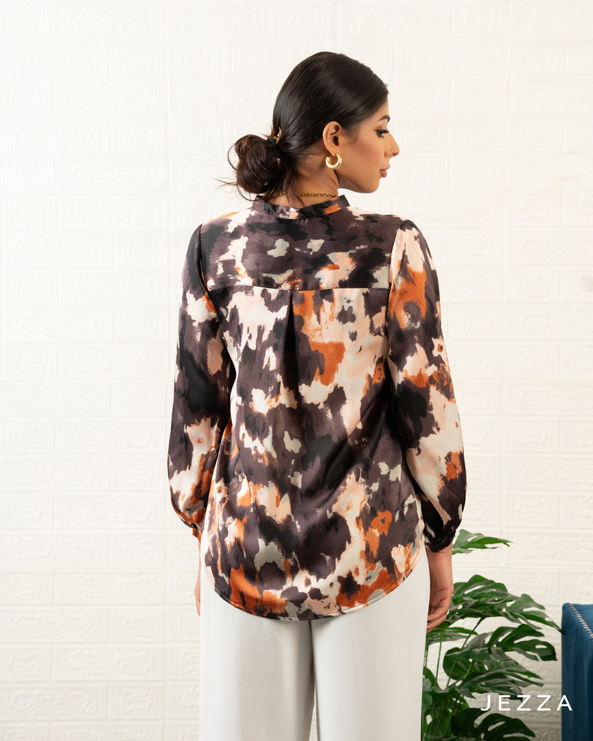 Crinkled Satin-Feel Printed Top 71211