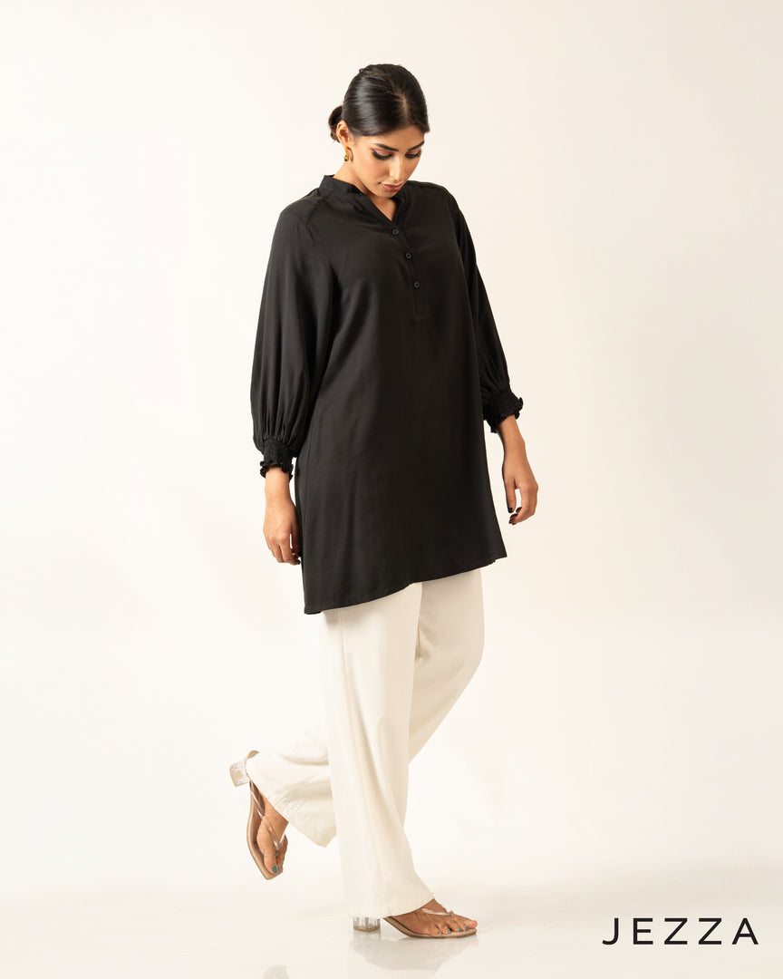 Casual Grace: Poly-Cotton Mandarin Top 67912