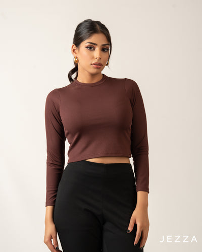 Ribbed Spandex Long Sleeve Crop Top 70771