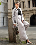 Load image into Gallery viewer, Textured Longline Jacket &amp; Satin Pant Set 64181