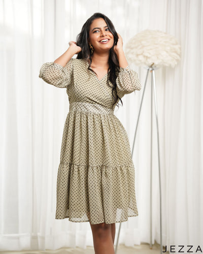 Polka Bloom: Green Chiffon Dress 86781