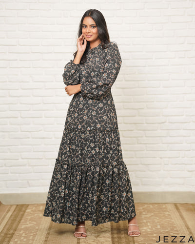 Floral Veil: Chiffon Ankle Length Dress 83911