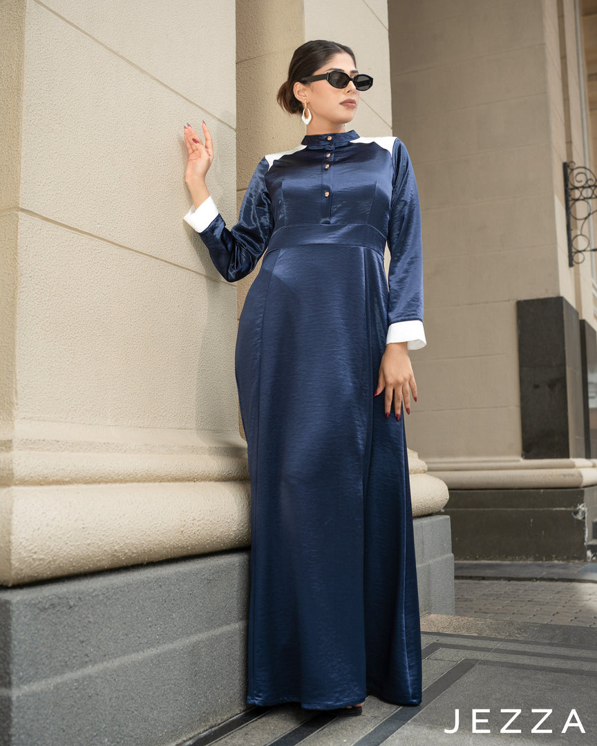 Color-Block Satin & Chiffon Dress 63713