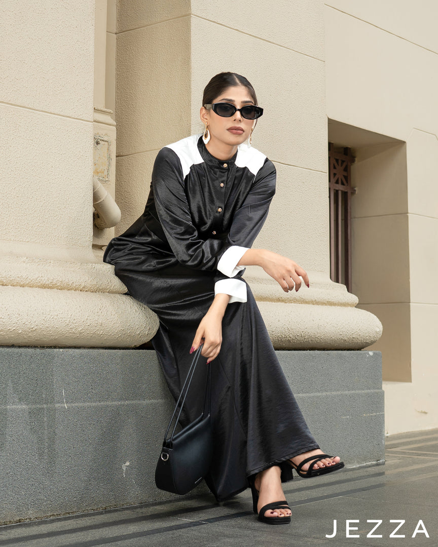 Color-Block Satin & Chiffon Dress 63712