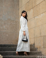 Load image into Gallery viewer, Elegant Blooms: White &amp; Grey A-Line Dress 77271