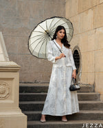 Load image into Gallery viewer, Elegant Blooms: White &amp; Grey A-Line Dress 77271