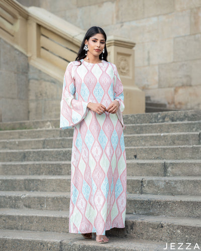 Geometric Elegance: Stone-Embellished A-Line Dress 77521