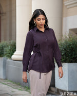 Load image into Gallery viewer, Regal Ease: Eggplant Collared Hip Top 73522
