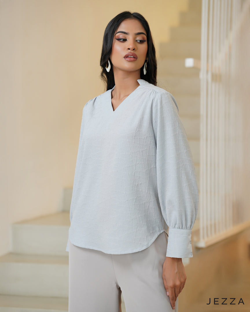 Textured Polyester V-Neck Top 66741