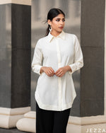 Load image into Gallery viewer, Pure Poise: Ivory Collared Below-Hip Top 51251