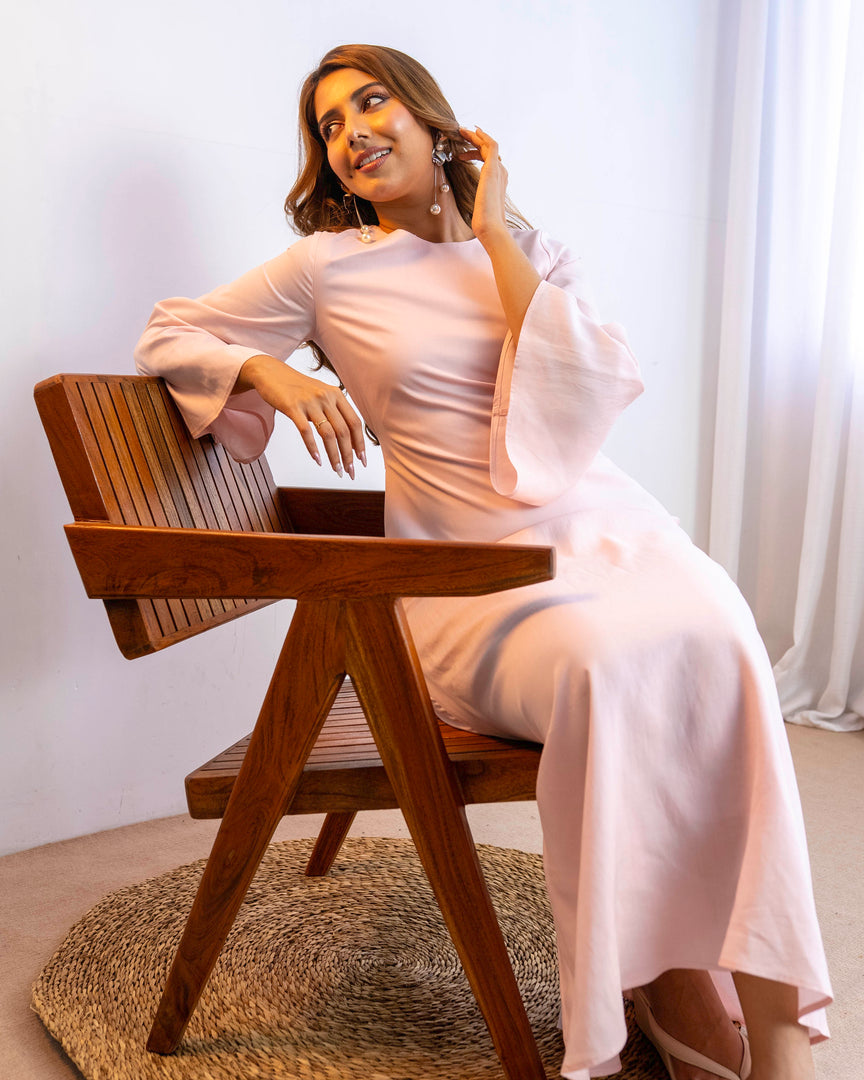 Light Pink Round Neck Long Dress 90551