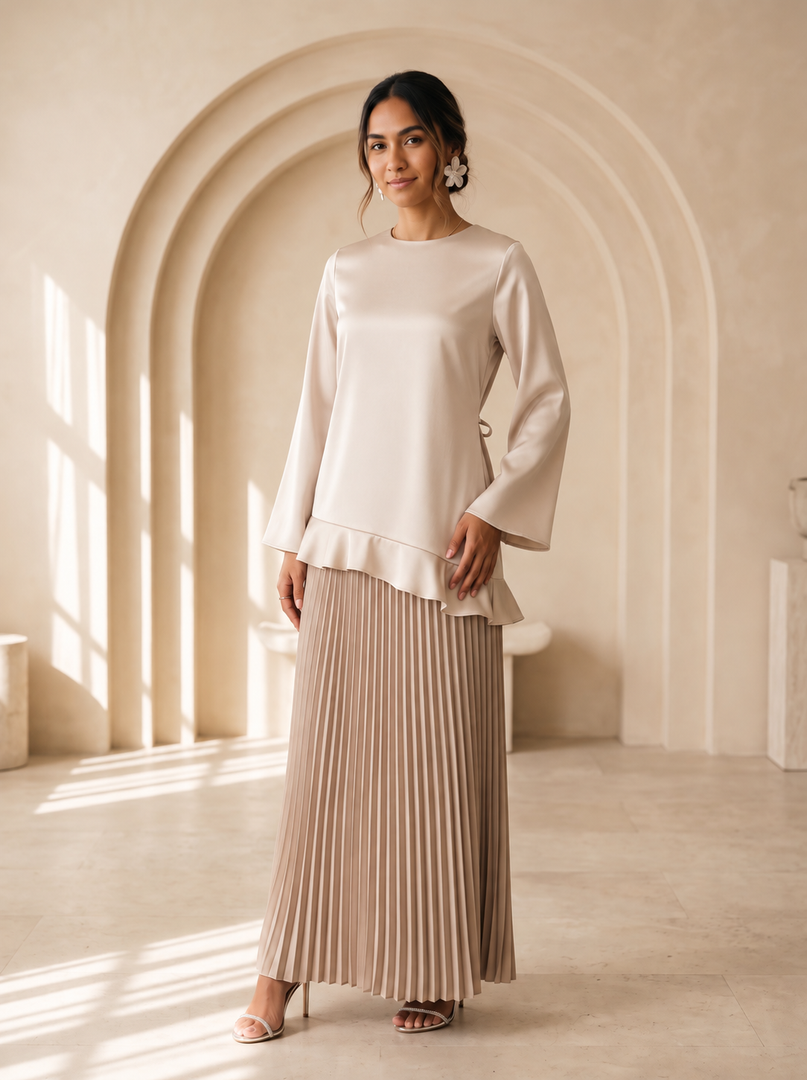 Beige Satin Ankle-Length Skirt 93681