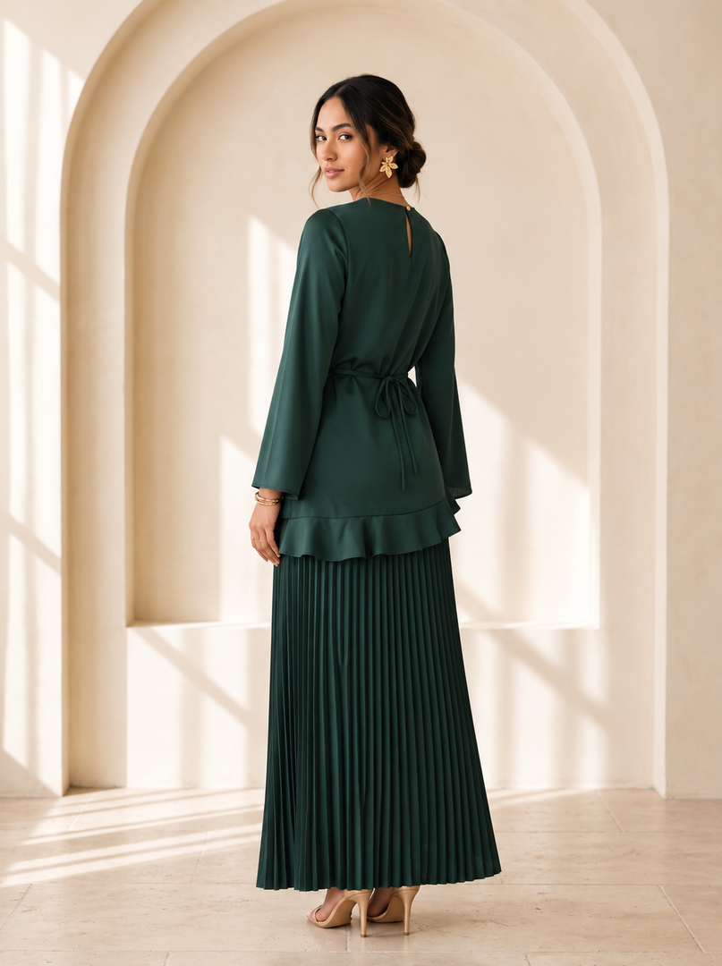 Pine Green Round Neck Satin Top 82132