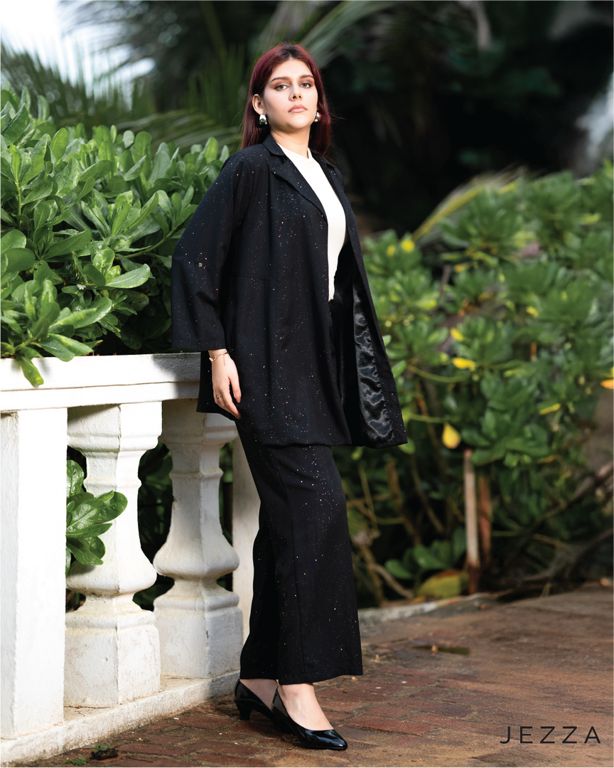 Glitter-Infused Tailored Jacket & Pant Set 62921