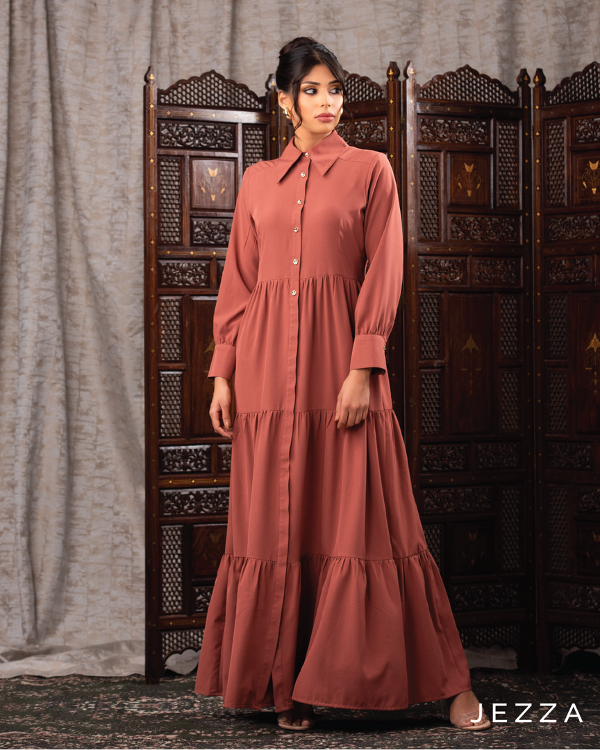 Long-Sleeve Tiered Skirt Dress 61881