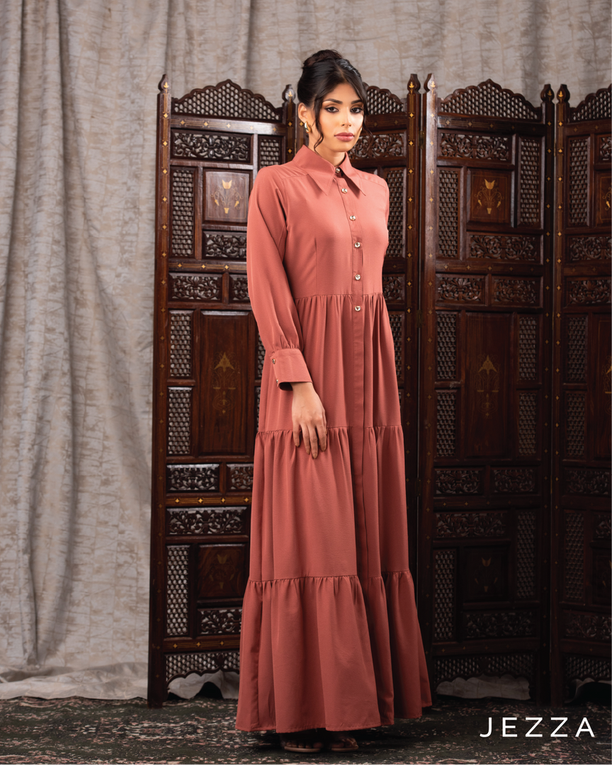 Long-Sleeve Tiered Skirt Dress 61881