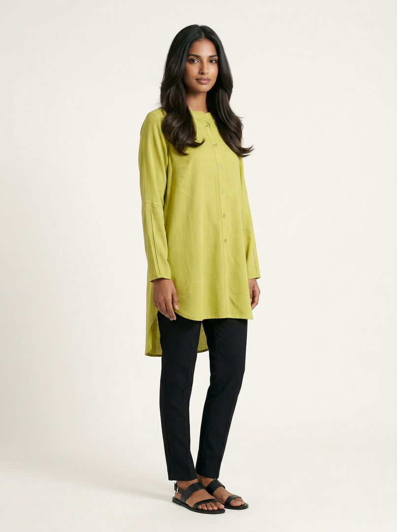 Pear Glow: Pintuk Mandarin Collar Top 75941