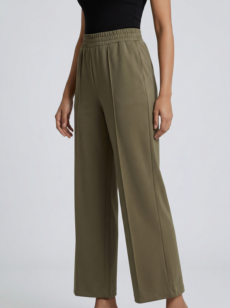 Olive Drift: Soft Knit Ankle Pants 82411