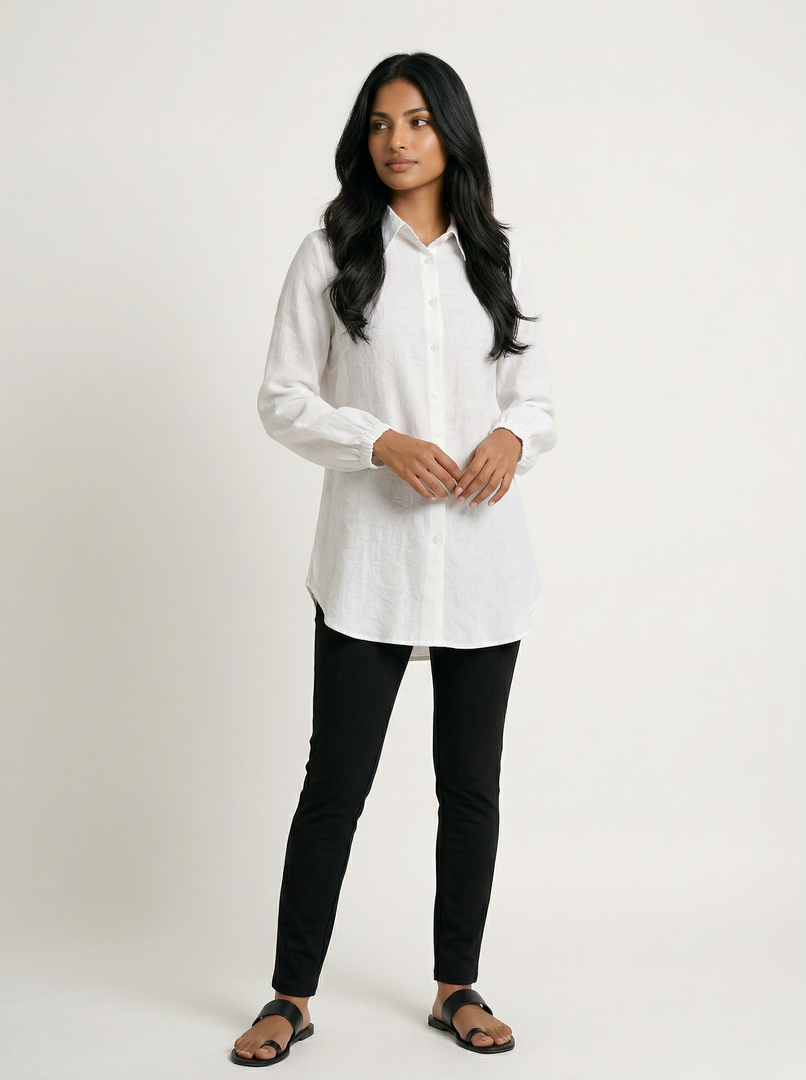 White Form: Long Sleeve Collared Top 81981