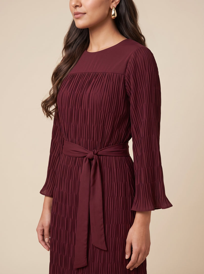 Maroon Pleated Flow Dress 92381