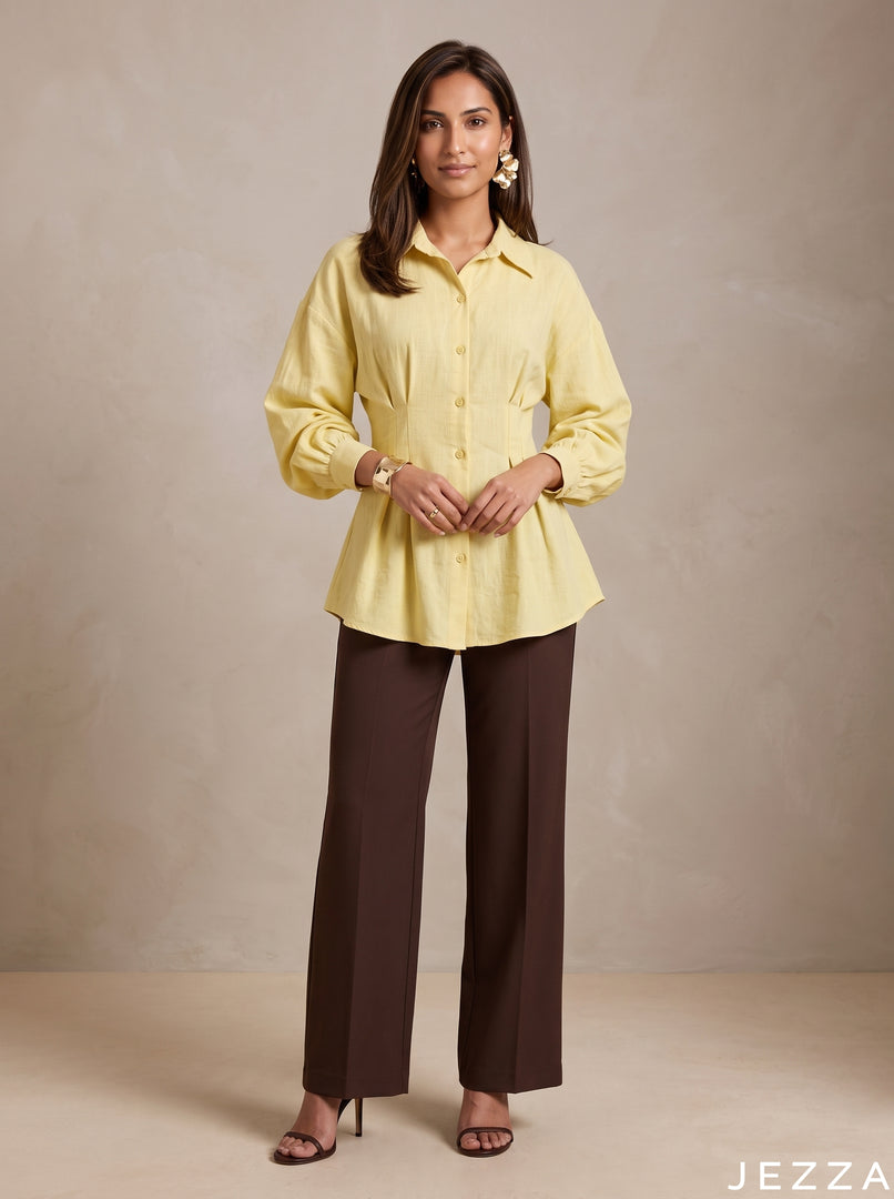 Sunlit Ease: Yellow Cotton Hip Top 87071