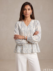Botanic Drift: Floral Rayon Hip Top 86701