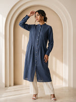 Load image into Gallery viewer, Spruce Blue Mandarin Collar Midi Top 79723