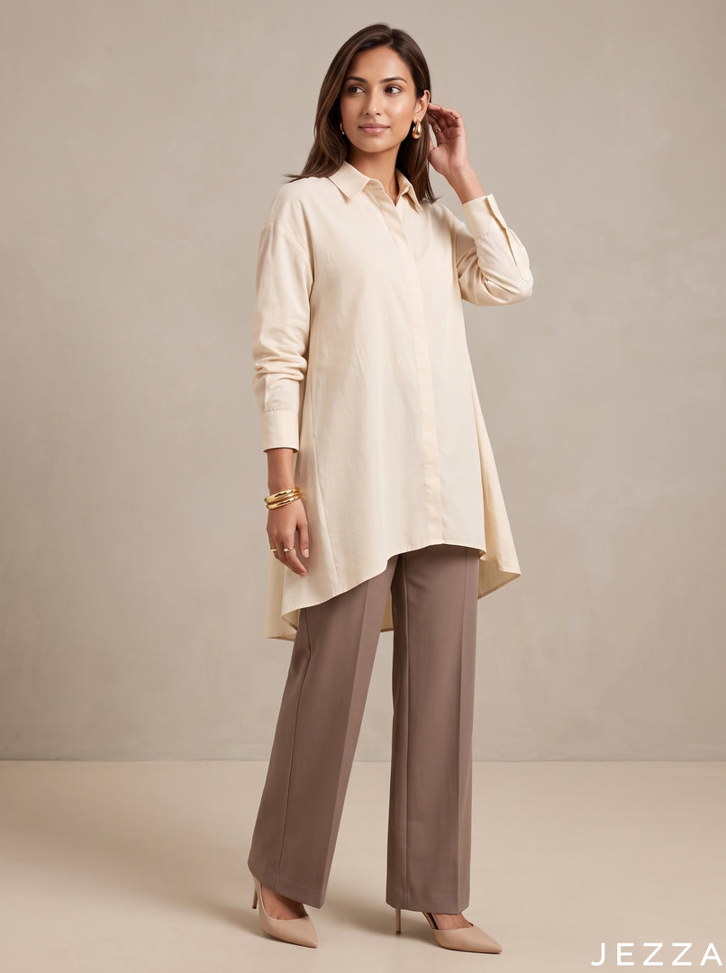 Ivory Drift: Off White Slub Polyester Hip Top 87163