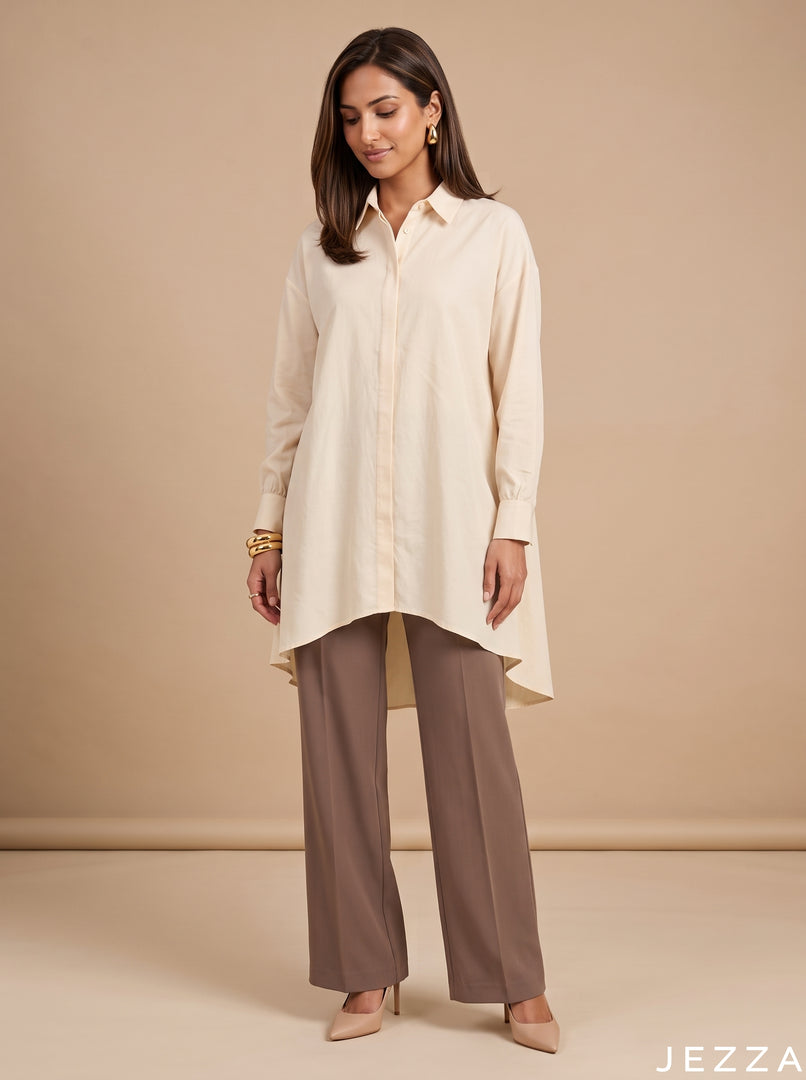 Ivory Drift: Off White Slub Polyester Hip Top 87163
