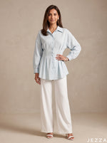 Load image into Gallery viewer, Skyline Ease: Light Blue Cotton Hip Top 87072