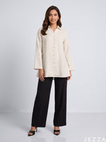 Load image into Gallery viewer, Pinstripe Grace: White Poly Cotton Below Hip Top 86892