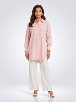 Load image into Gallery viewer, Pinstripe Poise: Pink Below Hip Top 87523