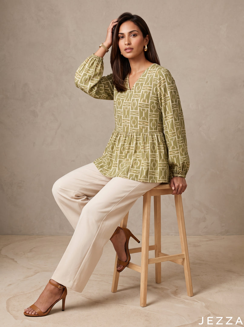 Grid Muse: Geometric Rayon Hip Top 90111