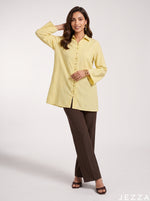 Load image into Gallery viewer, Golden Lines: Yellow Pinstripe Below Hip Top 86891