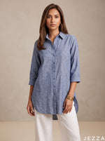Load image into Gallery viewer, Azure Ease: Blue Cotton Below Hip Top 86961