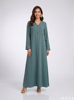 Load image into Gallery viewer, Pine Serenity: Green Polyester A-Line Dress 88402