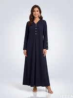 Load image into Gallery viewer, Midnight Flow: Navy Blue Polyester A-Line Dress 88401