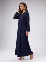 Load image into Gallery viewer, Midnight Flow: Navy Blue Polyester A-Line Dress 88401