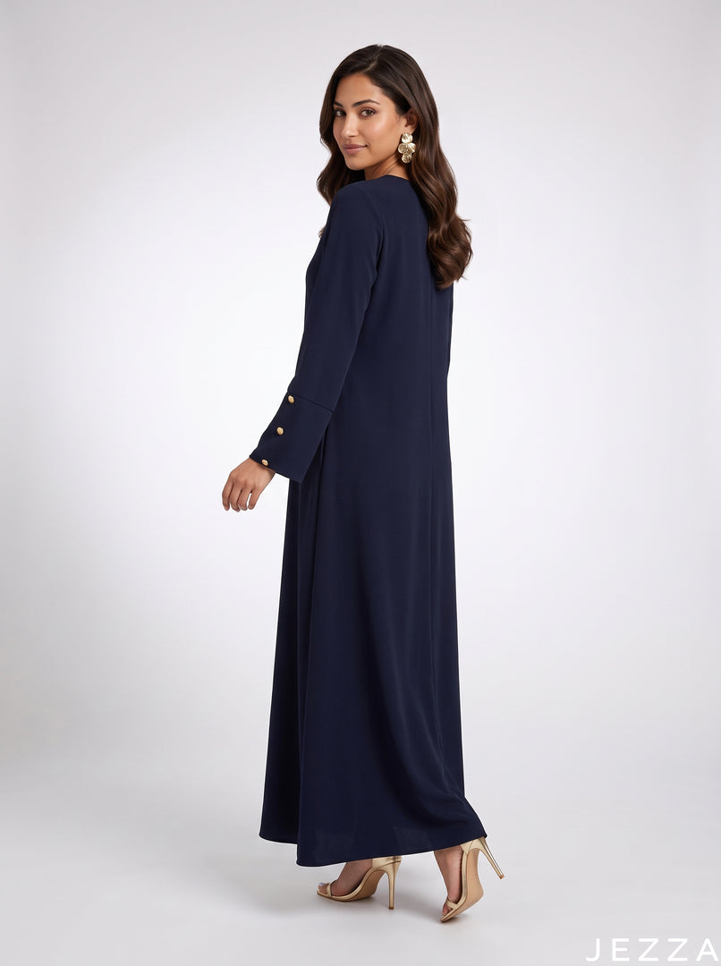 Midnight Flow: Navy Blue Polyester A-Line Dress 88401