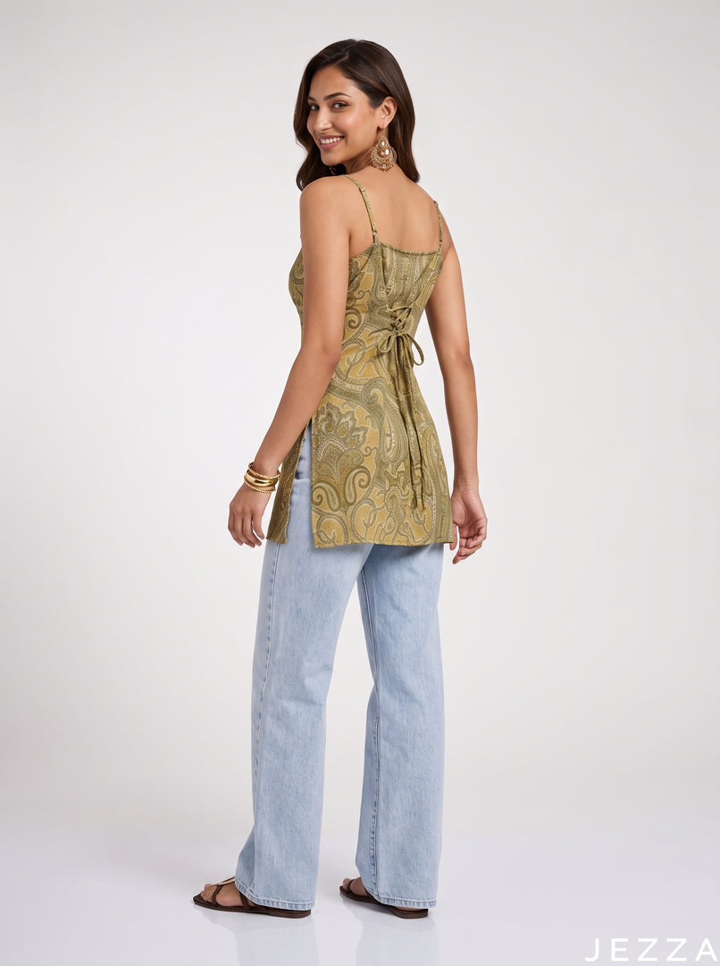 Paisley Charm: Square Neck Hip Top 90221
