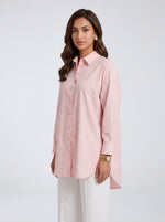 Load image into Gallery viewer, Pinstripe Poise: Pink Below Hip Top 87523